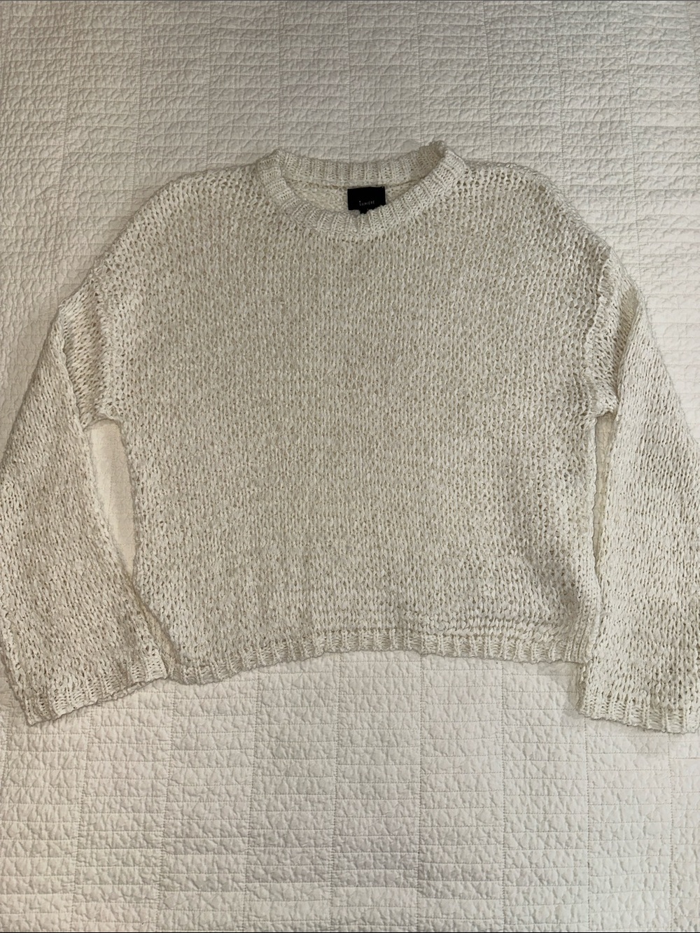 Lumiere Large Light Cream Open-Knit Crewneck Sweater Coastal